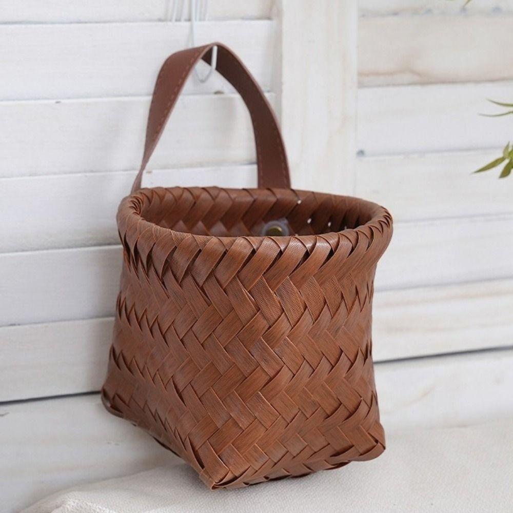 Hand-Woven Imitation Rattan Hanging Basket Plastic Garlic Ginger Storage Basket for Kitchen