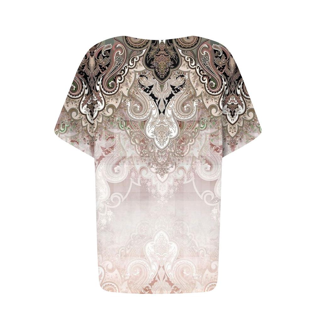 Damen Sommer Casual Fashion Baumwolle Leinen bedruckt Damen Kurzarm Shirt Tops