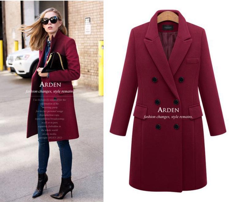 Mid-Length Plus Size Wool Blend Double-Breasted Women's Coat - Autumn/Winter Collection
