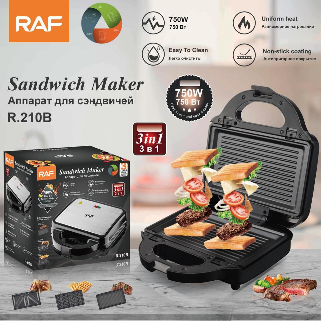 RAF 3-in-1 Portable Breakfast Maker: Sandwich, Waffle, and Steak Machine