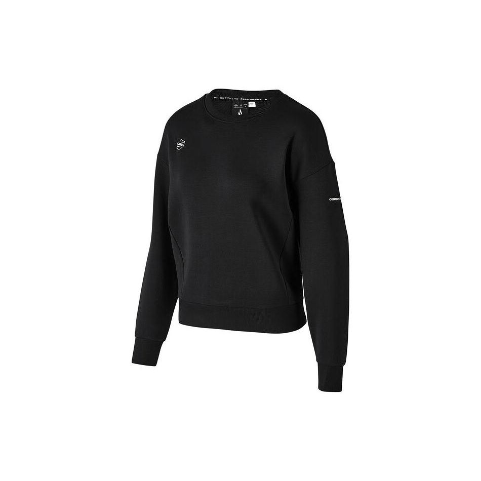 Skechers Solid Color Round Neck Pullover Knitted Sweatshirt Women sweatshirt Carbon-Black P124W004-0018 S