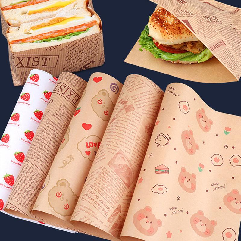 Sandwich Wrapping Paper Oil-Absorbent And Oil-Proof Sandwich Burger Paper Tray Bread Baking Plate Pad Paper Can Be Cut