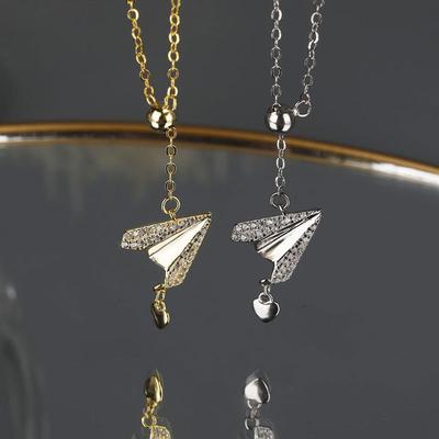Paper Plane Love and Innocence Zircon Pulling Tassel Necklace Temperament Creative Collarbone Chain