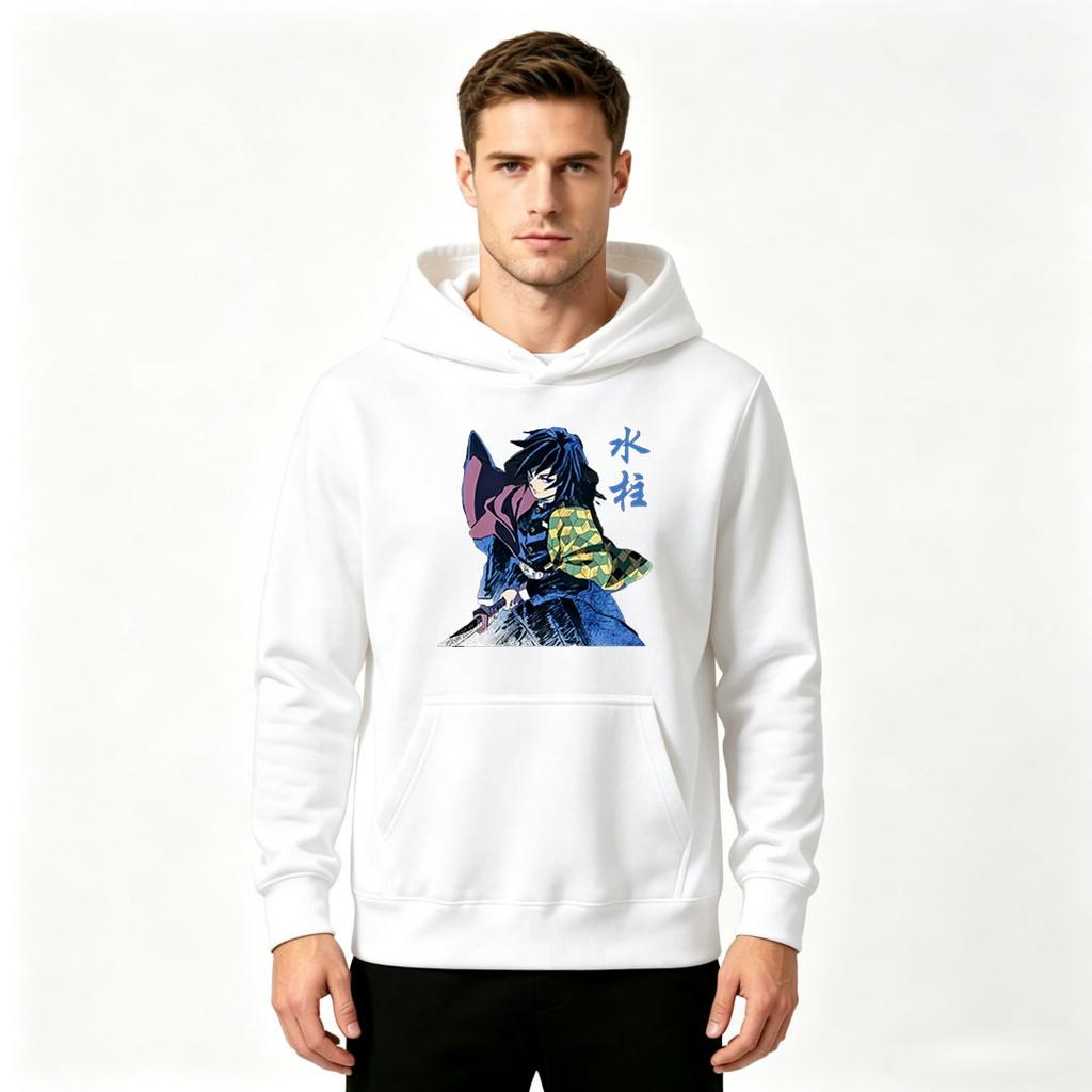 Men Anime Demon Slayer Tomioka Giyuu Print Pullover Hoodie Casual Long Sleeve Sweatshirt