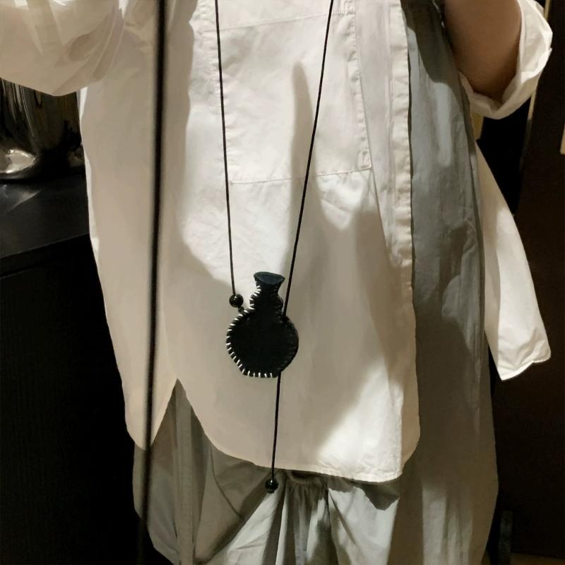 Long Necklace PU Leather Black/Brown 80cm Adjustable Length for Artistic Style Enthusiasts Clothing Accessories