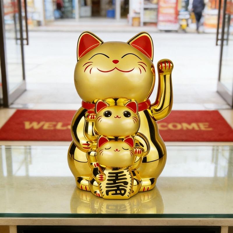 Lucky Cats Waving Arm Set Lovely Chinese Cats Solars Fortune Cats Statue Decorations for Front Desks,Business Openings