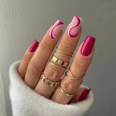 24Pcs/Set Quick Nails Frosted Rose Waves False Nials Sticker Wearable Waterproof Manicure Finished Nails