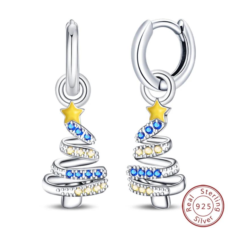 Women's Romantic 925 Silver Snowflake Star Shining Zircon Christmas Winter Earrings Fit Wedding Party Exquisite Jewelry