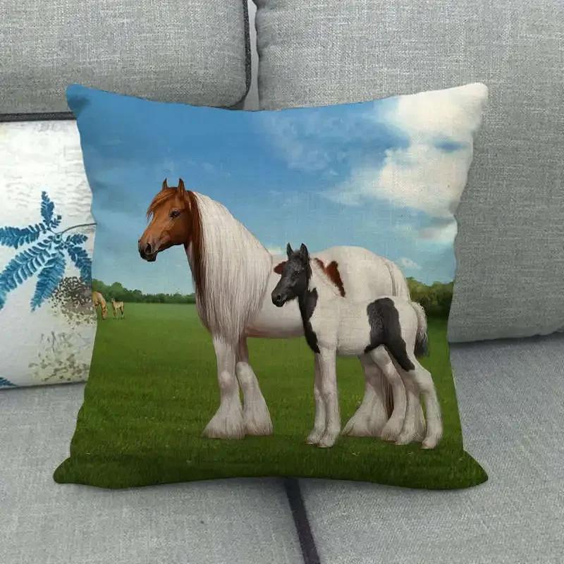 Horse Print Cushion Covers Home Decoration Animal Pillow Cases  Sofa Seat Chair Throw Pillows Linen Pillowslip Car Accessories