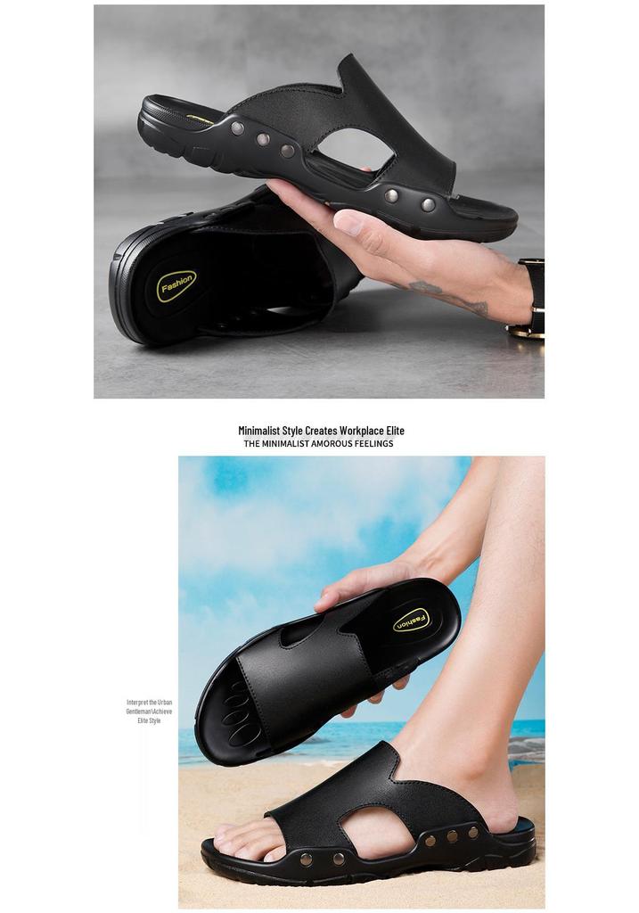 Ciabatte da Uomo in Pelle di Mucca Stile Coreano Open-Toe, Scarpe da Spiaggia Traspiranti, Design Bidirezionale, Taglie 38-52.