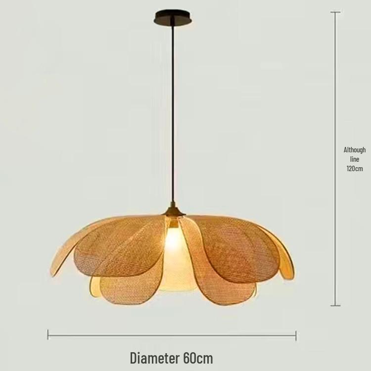 Handcrafted Rattan Petal Lamp: Wabi-Sabi Chandelier for Bedroom, Tea Room, or Restaurant.
