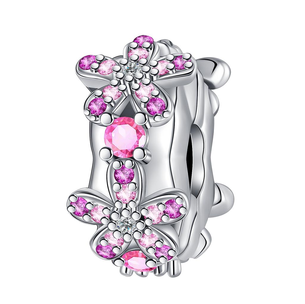 New Sterling Silver Rose Girl Boy Pink Sparkle Spacer Clip bead For Original  Bracelet Charm Jewelry For Women