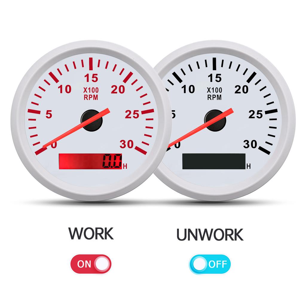 85MM Tachometer with Red Backlight 3000RPM Tacho Gauge Hourmeter Gauge M16 M18 Tacho Sensor For Marine Boat Car Truck 9-32V