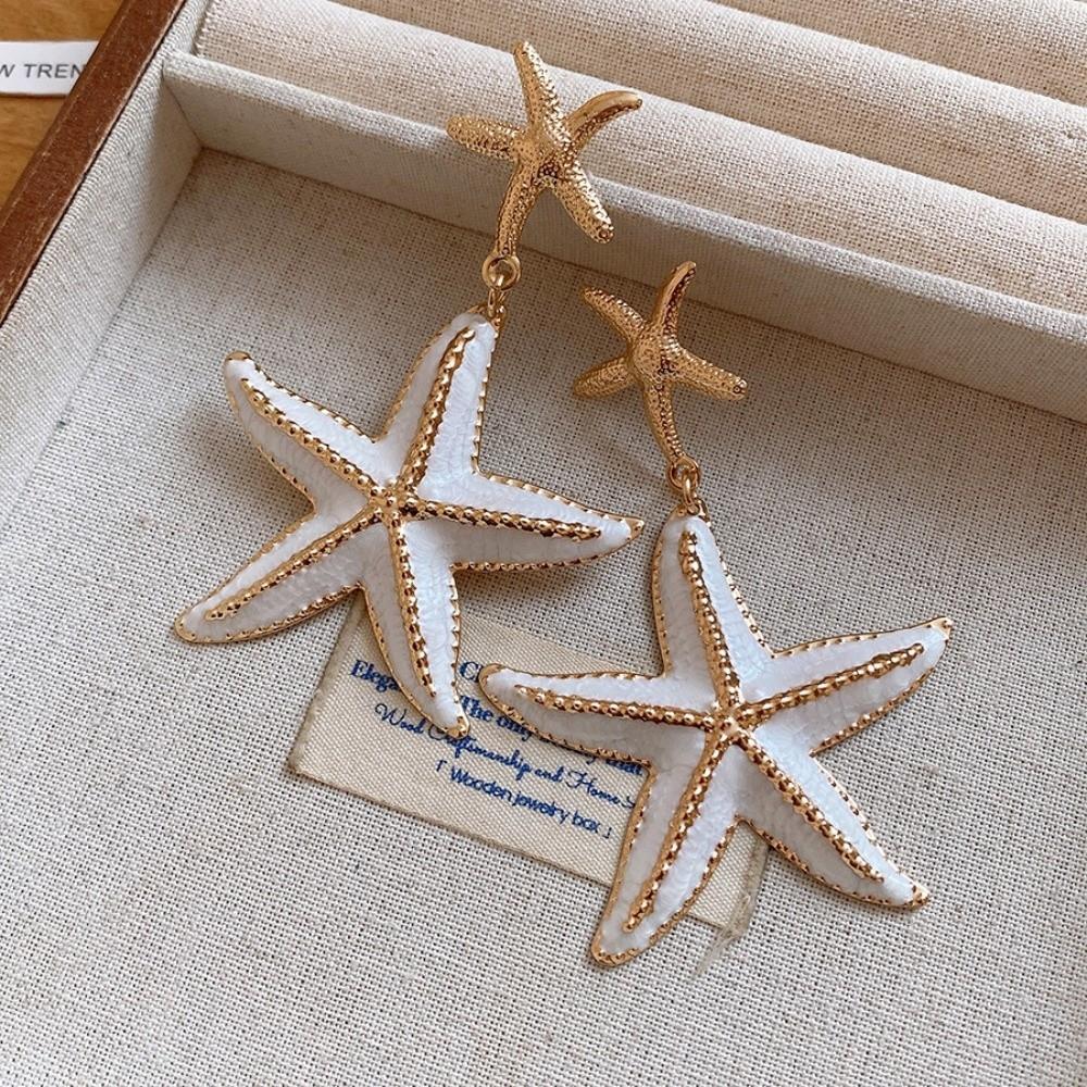Bohemia Style Starfish Metal Stud Earrings Ear Pendant Iron Material Starfish Dangle Earrings Star Ocean Theme