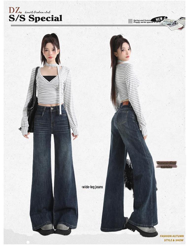 Women's High-Waist Retro Flare Jeans - Slimming, Loose Fit for Spring and Autumn 2026