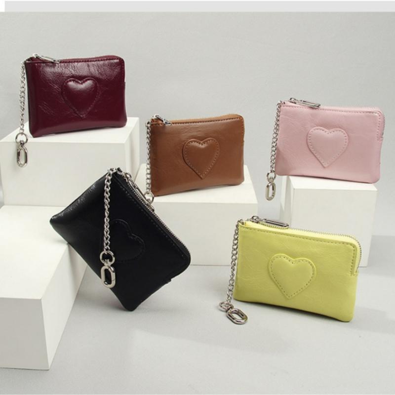 Vintage Oil Wax Real Leather Mini Wallet, Fashion Decor Women's Coin Purse with , Zipper Small Purse for Women