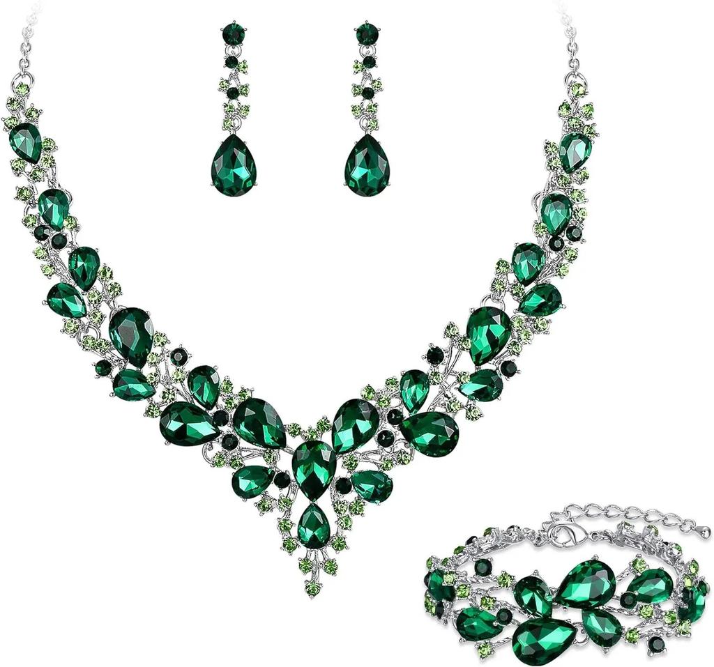Set Colier Cercei Strass Cristal Mireasă Set Rochie Bal Banchet Doamne Set de Lux Patru Piese