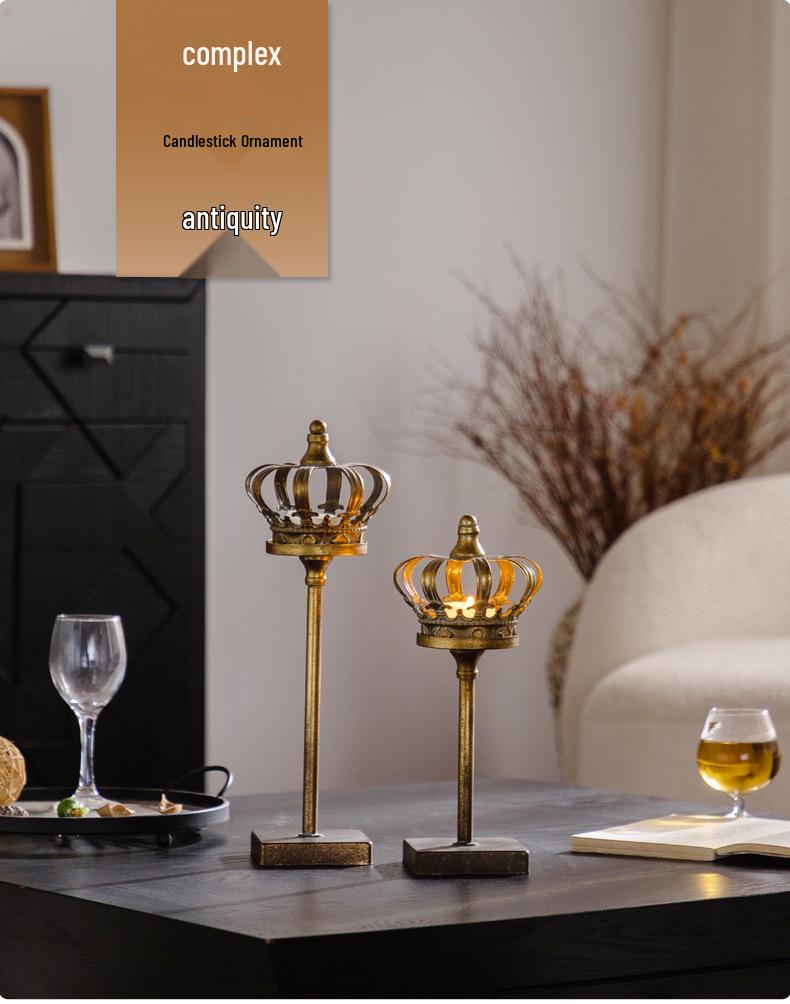 American Style Wrought Iron Crown Candlestick Ornament for Dining Table or Hotel Decor