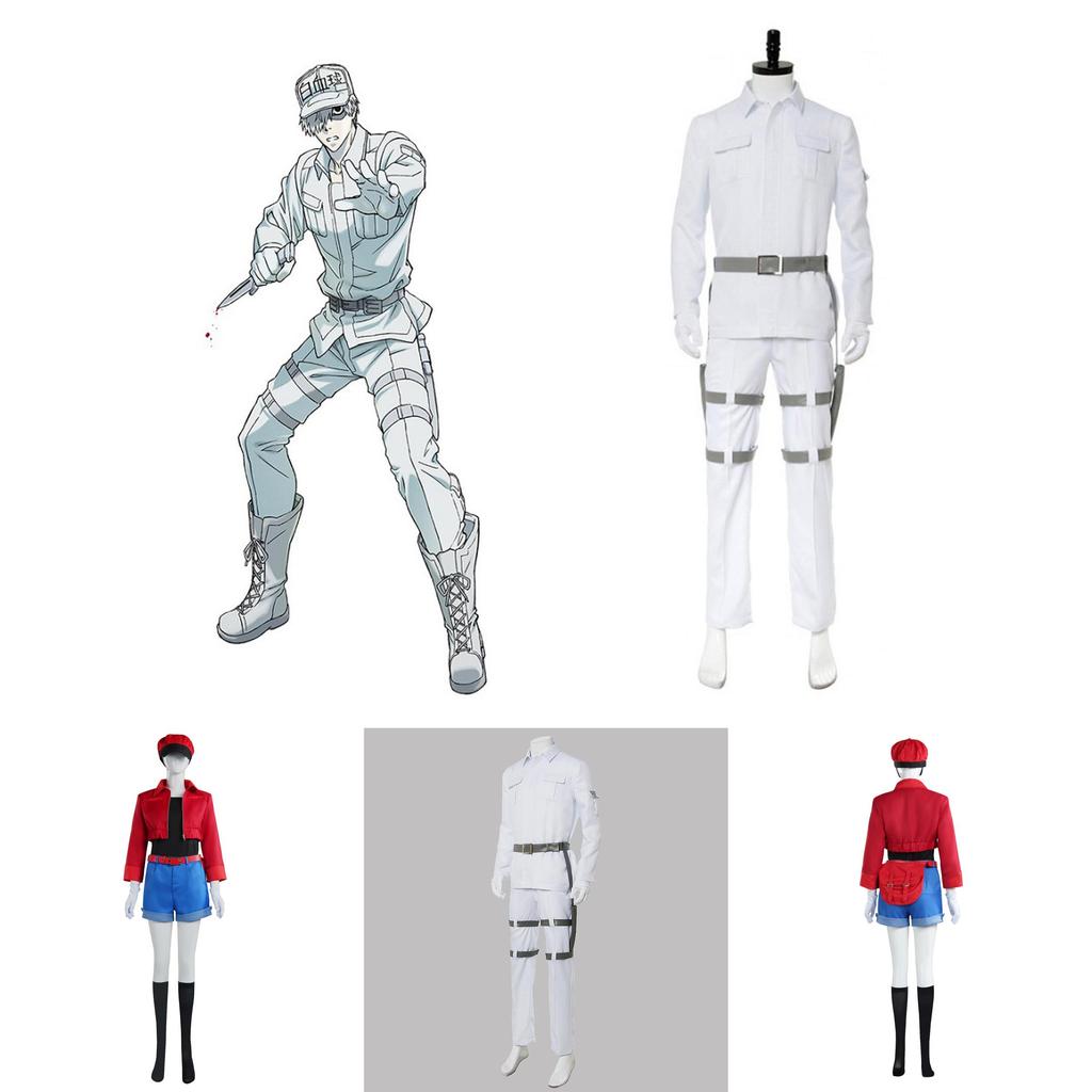 Sada kostýmů pro cosplay červených a bílých krvinek z Cells At Work z polyesterové látky pro fanoušky anime a cosplayerů