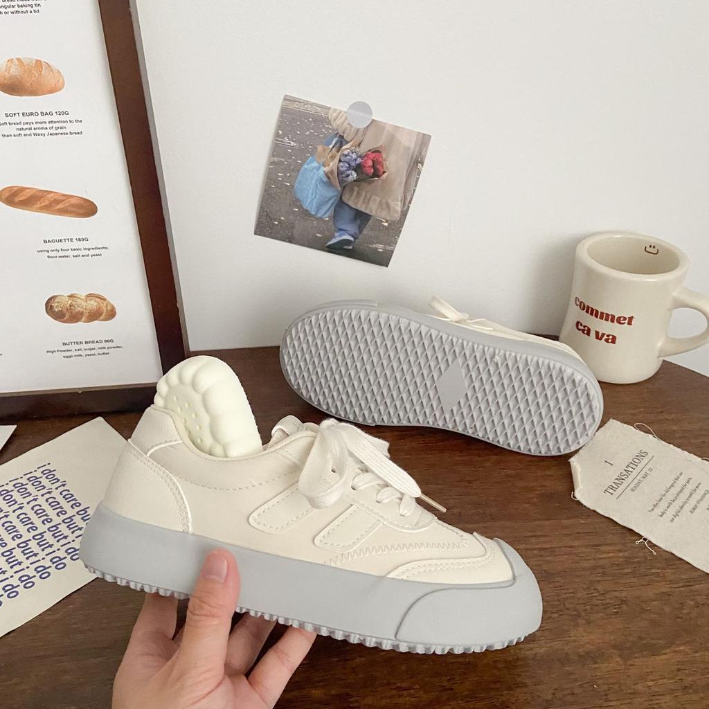 Dexun Breathable Board Shoes Women's Cream Autumn New Small Design Round Head Ugly Cute Student Casual Little White Shoes
