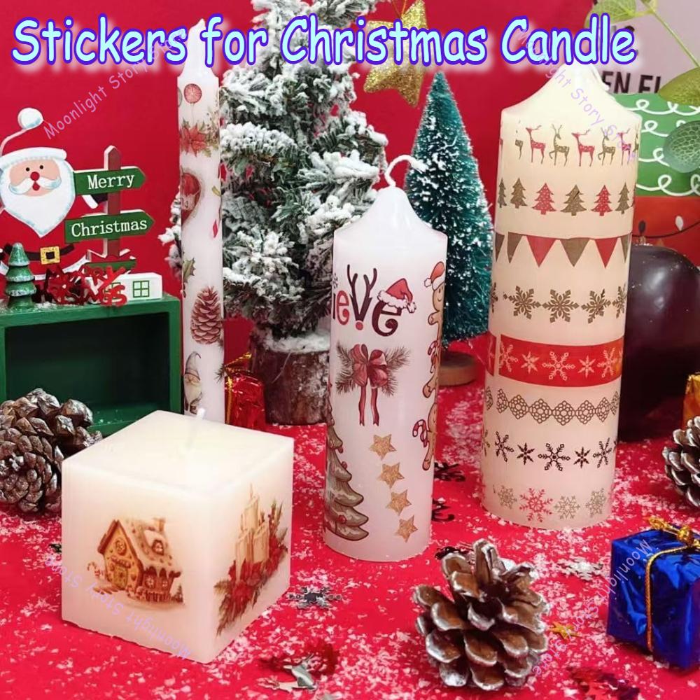 Creative Christmas Candle Stickers Christmas Tattoo Stickers Party Holiday Party Decoration Candle Window Stickers Gift for Home