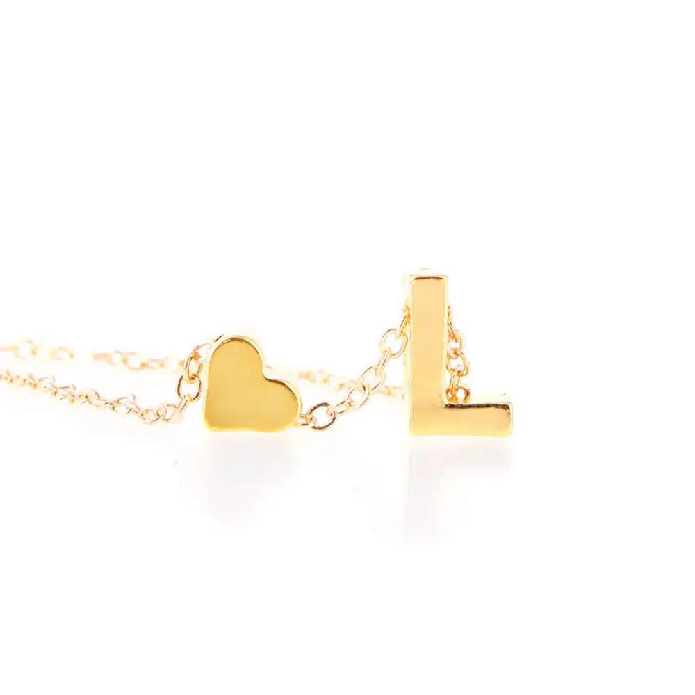Fashion A-Z 26 Letters Initial Alphabet Heart Necklace Stainless Steel Heart Pendants Necklaces For Women
