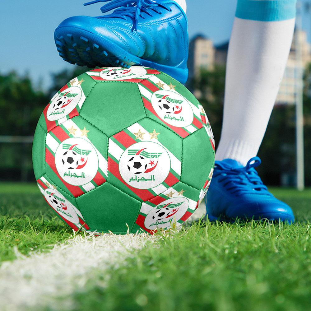 Algeria National Football Logo Size 5 Soccer Ball, Machine-Stitched PVC, Durable & High Bounce, All Ages Fit, Fan Merchandise, Matches & Outdoor Use.