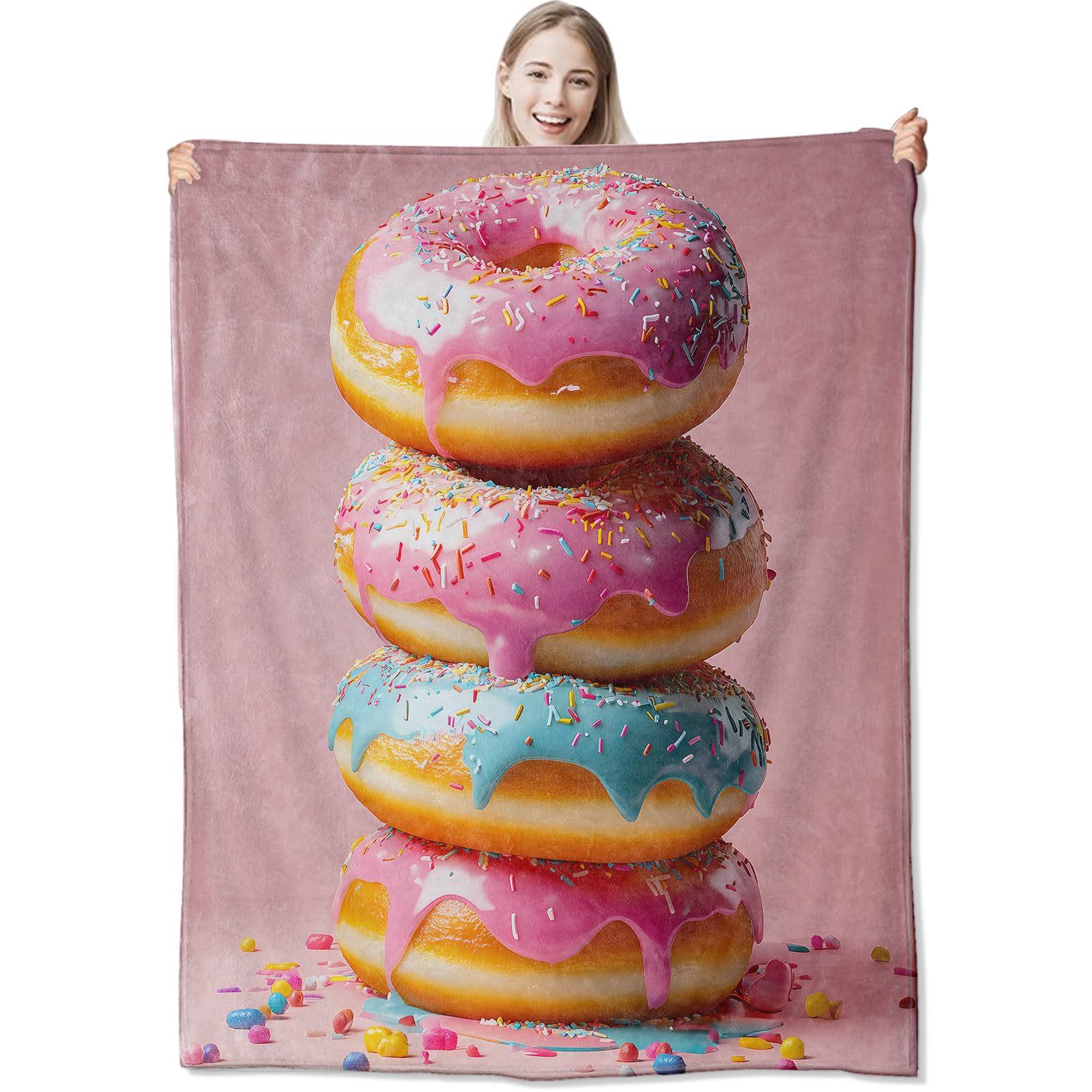 

Pink doughnut digital-printed polyester Bedroom velvet flannel cover blanket Fleece soft sofa cover blankets for beds 75x90cm