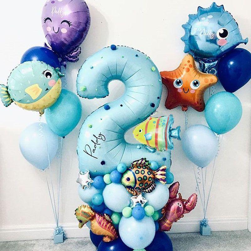 

Octopus Animal Underwater World Number Balloon Kit Kids Bath Party Supplies Ocean Set Number 2