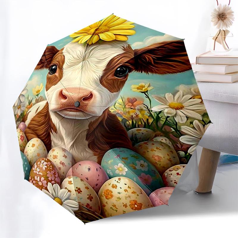 

1pc Easter Egg Automatic Folding Umbrella, Floral Pattern, Portable 3-Fold Design with 8-Bone Iron Frame, Outdoor for Fans, Travelers, Daily Use, Perf