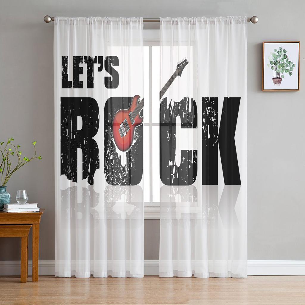 Rock Guitar Music Sheer Curtains for Living Room Voile Curtain Bedroom Bathroom Tulle Curtains Window Drapes