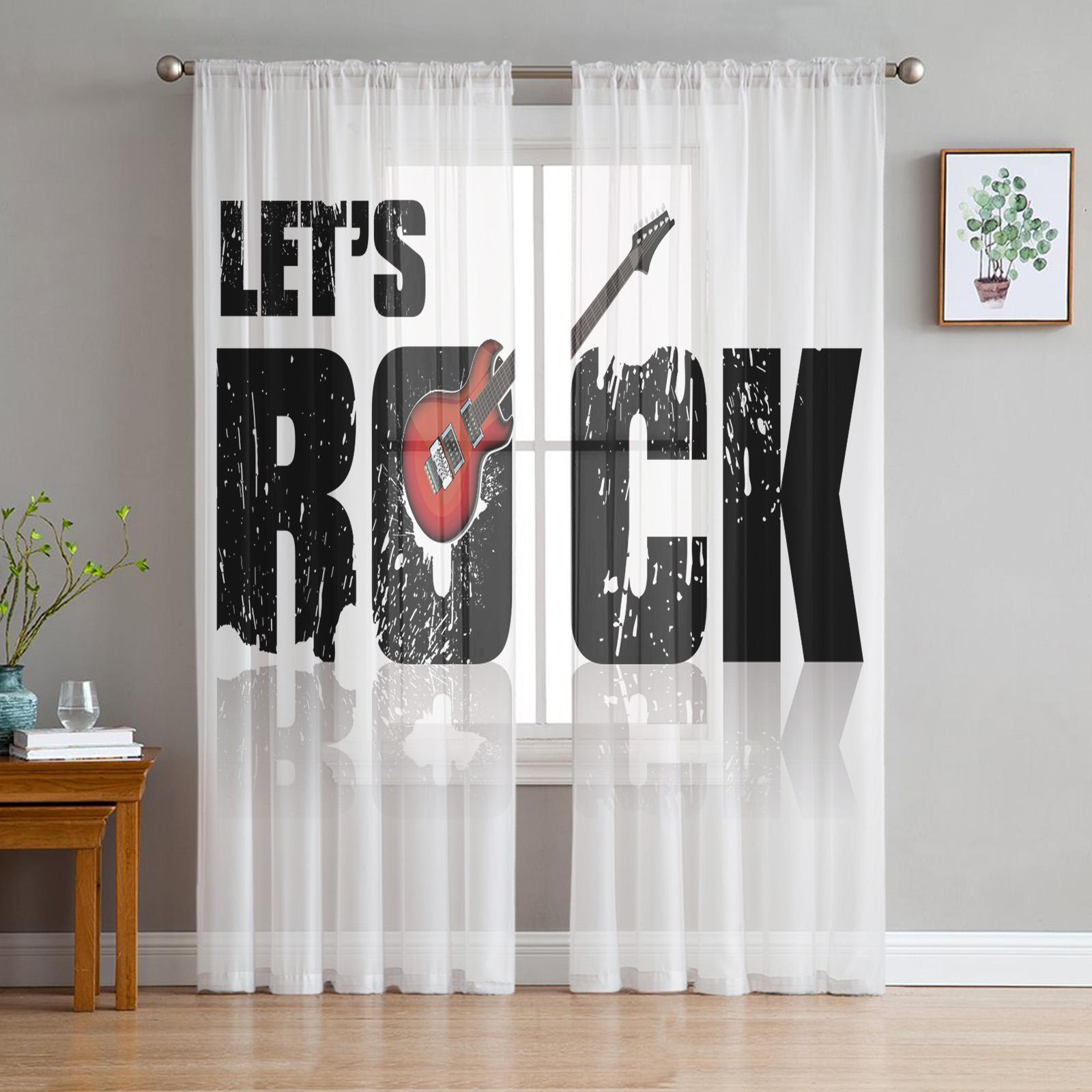 

Музика рок-гітари Прозорі штори для вітальні Вуальова штора Спальня Ванна кімната Тюлеві штори Віконні драпірування 135W x 213H(cm)