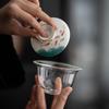 Chinese Hand-Painted Gaiwan Tea Set with Borosilicate Glass and Mutton Fat Jade White Porcelain