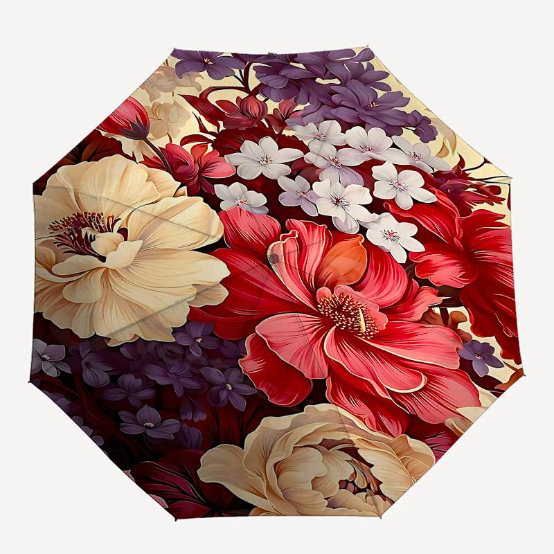 

1pc Floral Pattern umbrella with 8 iron ribs and a plastic handle, automatic opening and closing, and daily use.1075