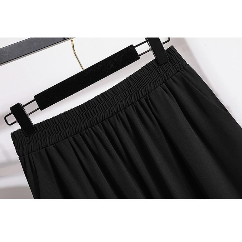 DIMANAF Summer 2025 Plus Size Women Loose High Waist Basic Elastic Pants Casual Trousers Long Wide Leg Pants
