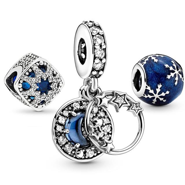 3pcs /Lot Blue Enamel Globe Charms Beads Star Pendant Fit Diy Brand Charm Bracelets Necklaces For Women Fashion Jewelry Making