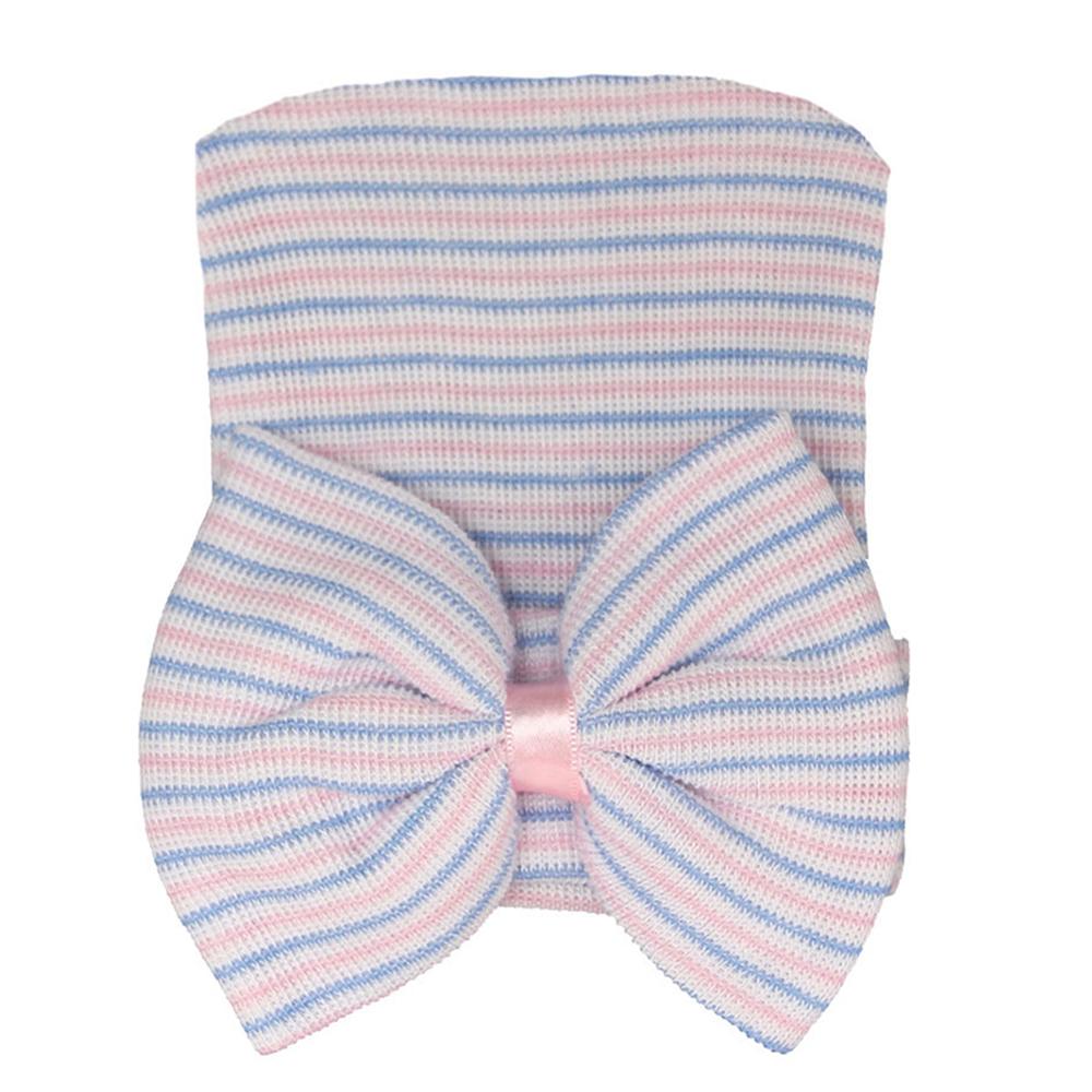 Stripe Infant Hat For 0-6 Month Newborn Baby Hospital Hat Soft Cotton Cute Big Bow Beanie Cap Winter Turban Hats for Baby Girls
