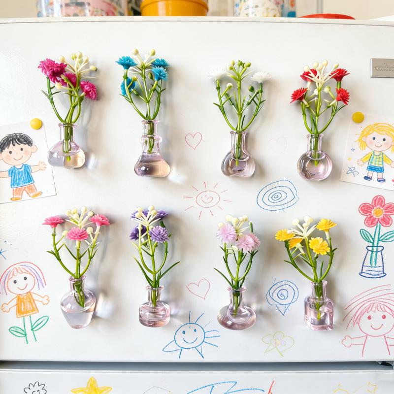 Mini Magnetic Vase Pink Refrigerator Magnet DIY Jewelry Accessories Glass Bottle Cat Whisker Collection