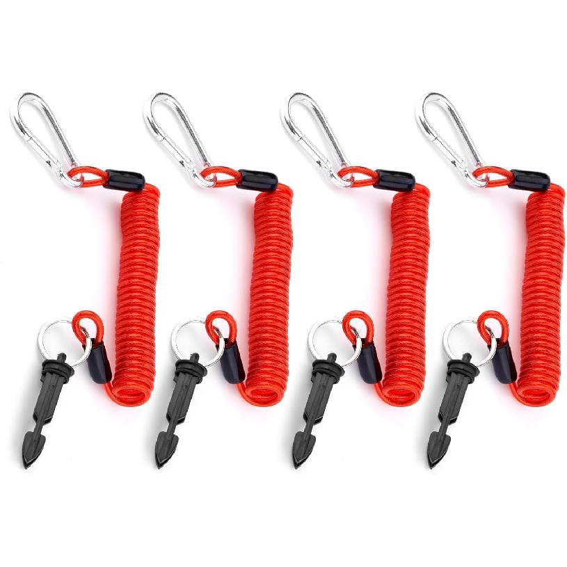 4Pcs Trailer Breakaway Cables, 6 Ft Heavy Duty Spring Towing Coiled Wire Replacement, Brake Away Switch Safety Lanyard With Pin For RV Trailer