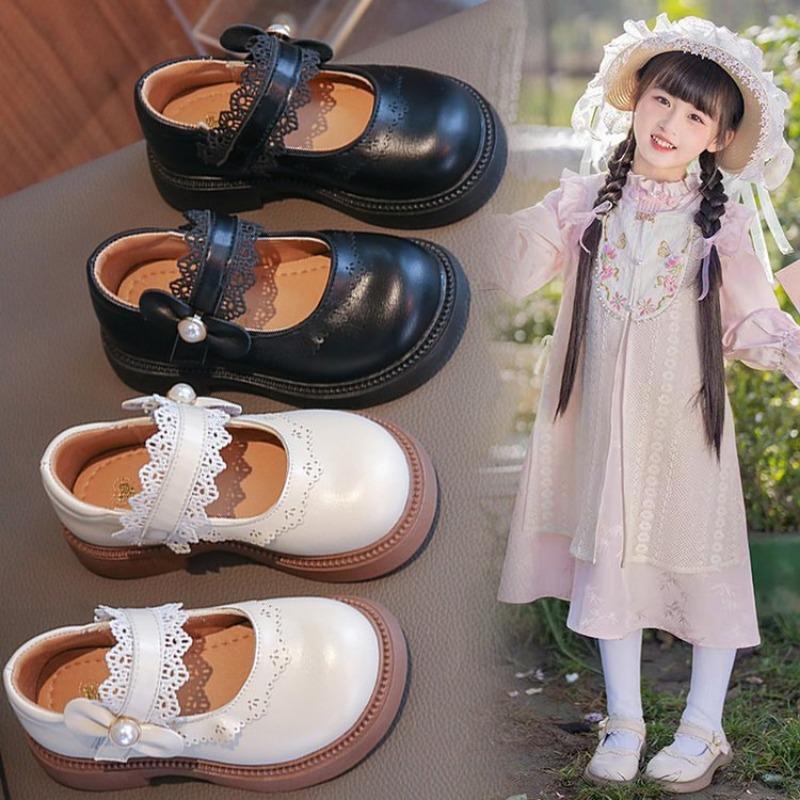Girls Black Lolita Princess Shoes Low Top Velcro Shoes