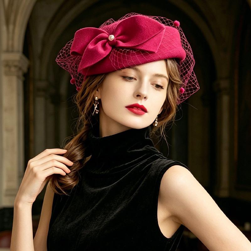 Women S Elegant Bow Mesh Decorative Retro Small Formal Hat For Winter Autumn