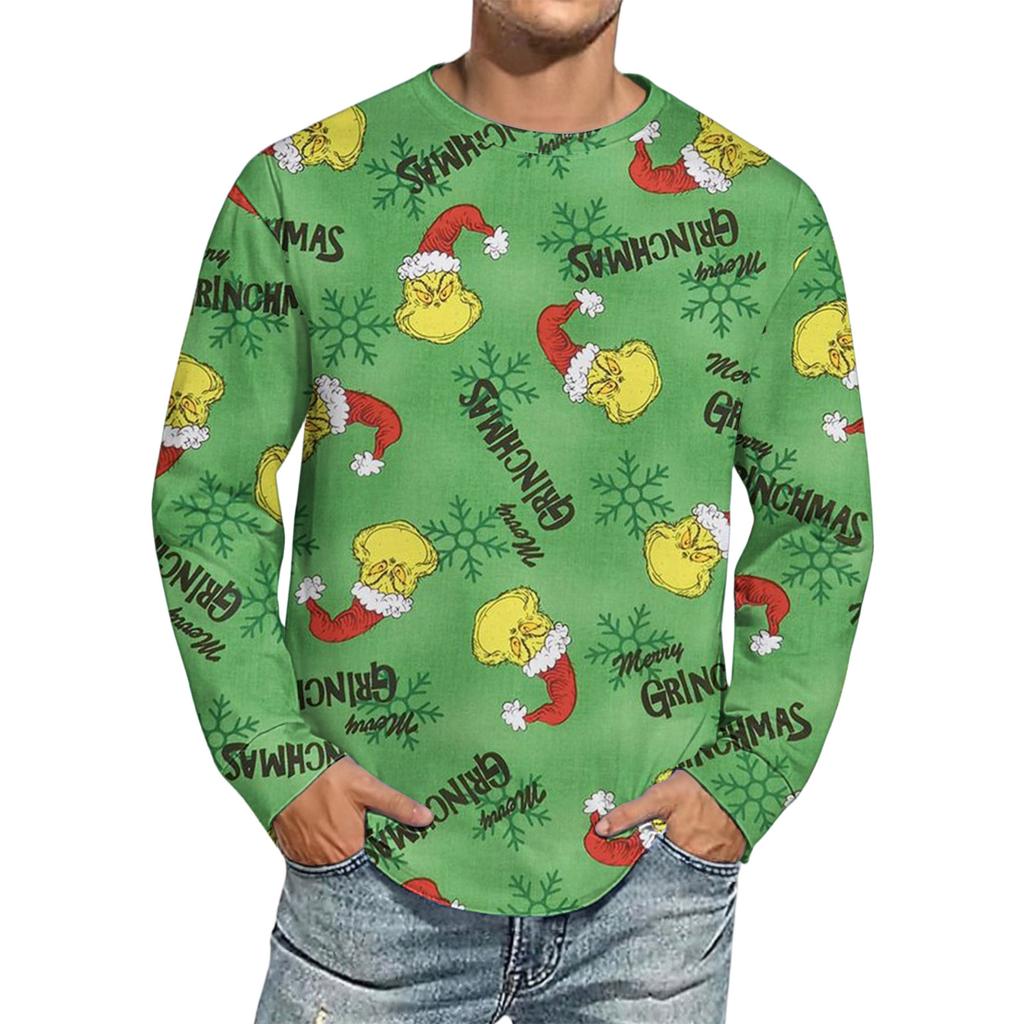 Men's Christmas Printed Imitation Cotton Long-sleeved Shirt