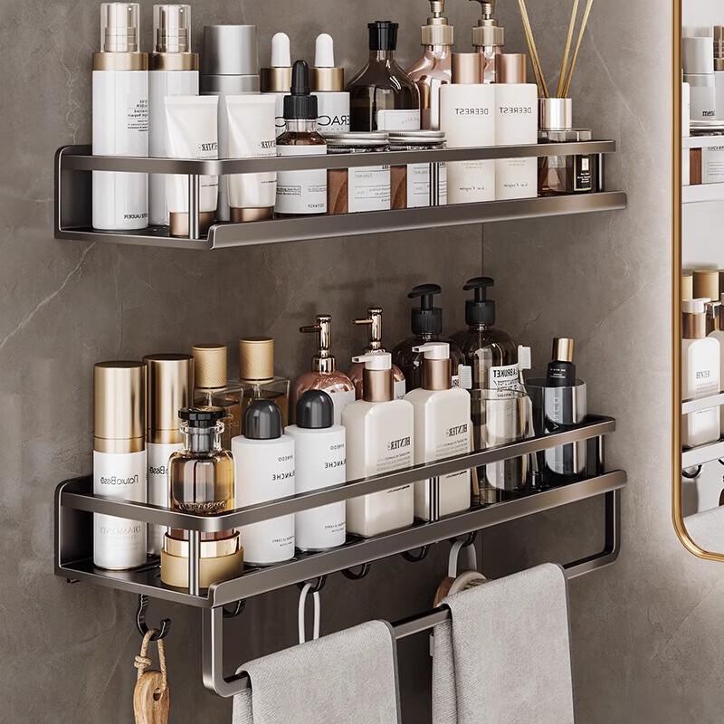TLXT Stainless Steel Wall-Mounted Bathroom Shelf with Towel Bar and Hooks