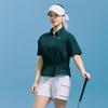CHALLENGER Women'S Waist Drawstring Half-Zip Collared Short Sleeve Woven Top Dark Green