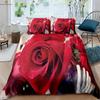 Retro Red Rose 3d Printed Quilt Cover Romantic Gift Bedding Set Quilt Cover Pillowcase Three-Piece Set 100% Polyester
