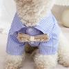 Honden Kleding Streeppatroon Hemden Blauw Zwart Dunne Zomer Mode Chihuahua Streep Shirt Voor Kleine Honden Kleding Strik