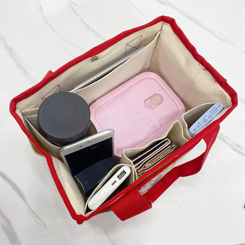 Cute canvas small square bag, popular versatile office worker bento bag niche large-capacity cute tote bag