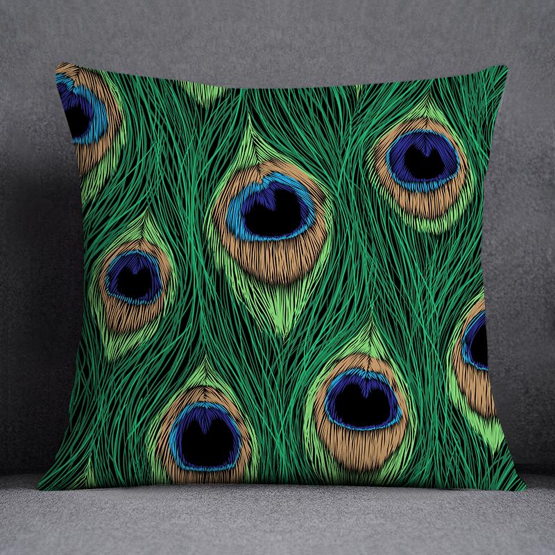 Dekorativní povlak na polštář se vzorem pavího peří Čtvercový povlak na polštář pro domácí kancelář Dekorativní povlak na polštář 45cm*45cm