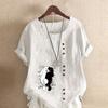 Women's Fashion Round Neck Short Sleeve T-shirt Casual Cotton Linen Graphic Shirt Leisure Loose Black and White Bear Prined Summer Blouse Tops