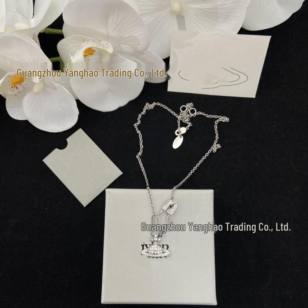 Seiko Nishika Saturn Diamond Paperclip Necklace for Women